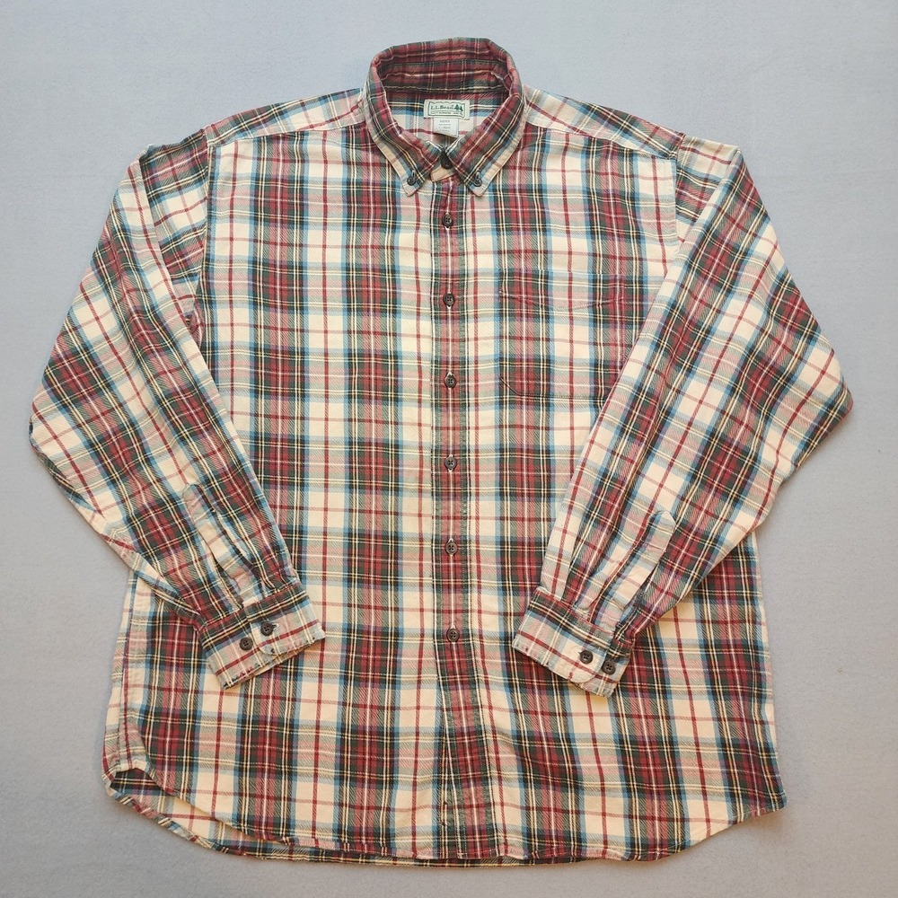 L.L.Bean Men's Large Reg Plaid Button Front Flannel Shirt 100% Cotton Long...